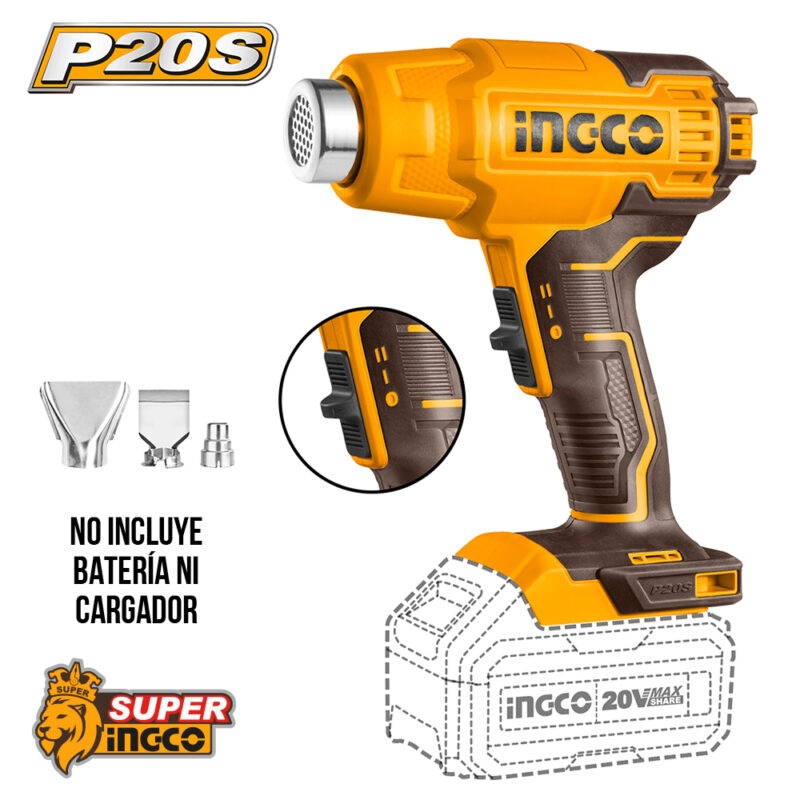 HGLI2002 - PISTOLA DE CALOR 20 V - 550ºC CON ACCESORIOS