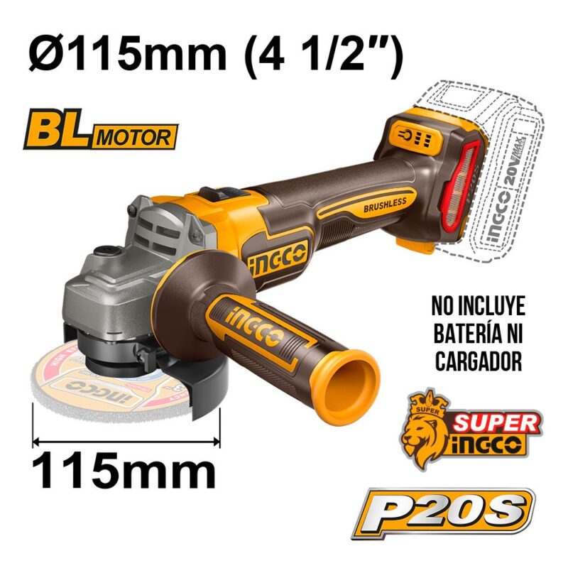 CAGLI21154 - CAGLI21154 - AMOLADORA 20V 4 1/2" BRUSHLESS  - SIN BAT. NI CARGADOR