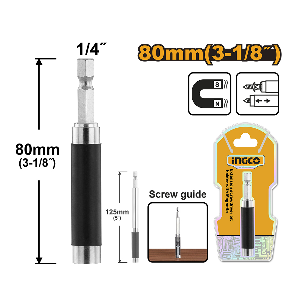Prolongador Para Atornillador 1/4" 80Mm   ABH30801 Ingco