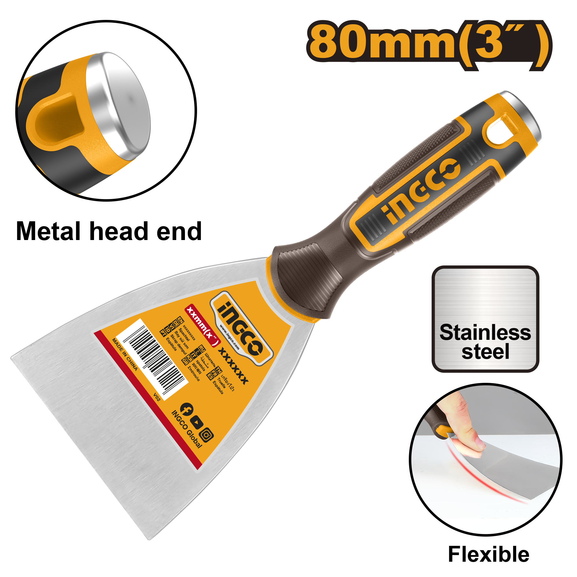 Espatula Acero Inoxidable 3" 80Mm HPUT08080 Ingco