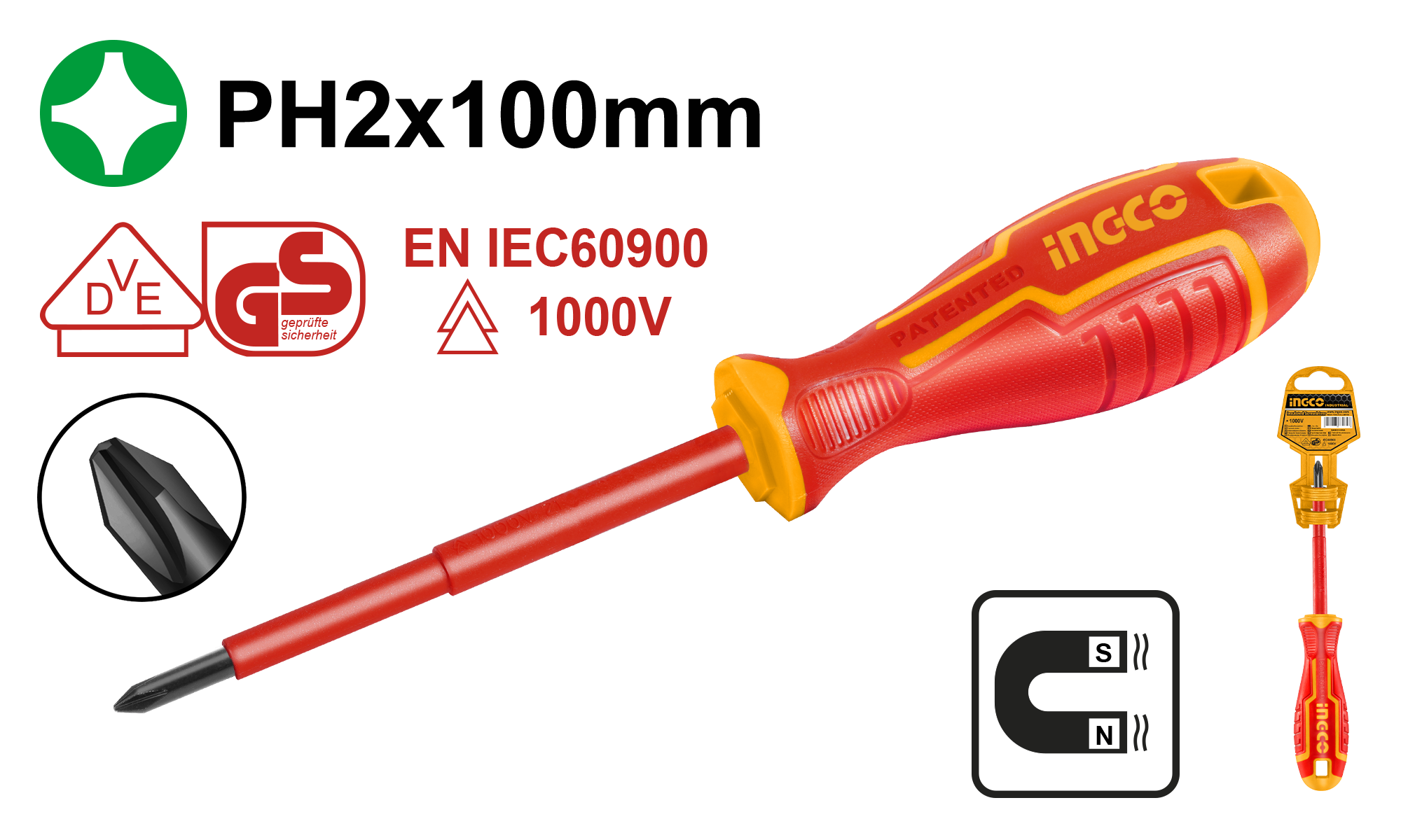 Destornillador Philip 1000V - Ph2X100Mm HISD81PH2100 Ingco