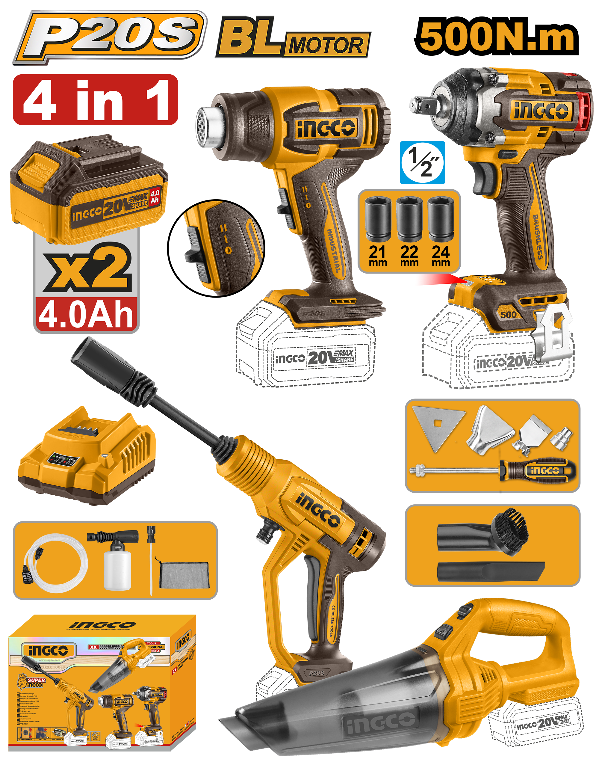 COMBO PROFESIONAL INGCO 20V – DETAILING Y MECÁNICA INDUSTRIAL  COSLI250208-4