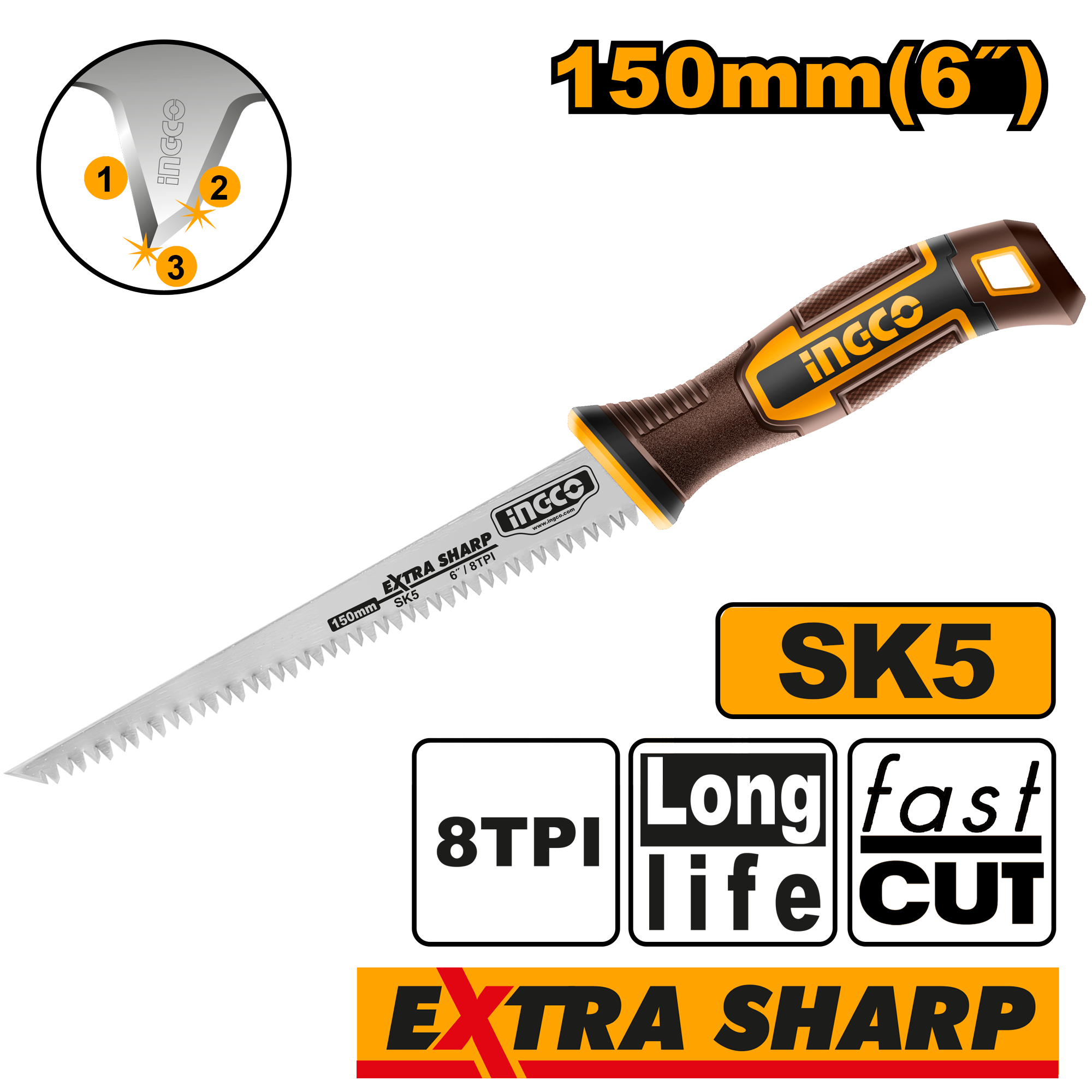 Serruchin Para Yeso 6"/150Mm - Triple Diente HWBSW1506 Ingco