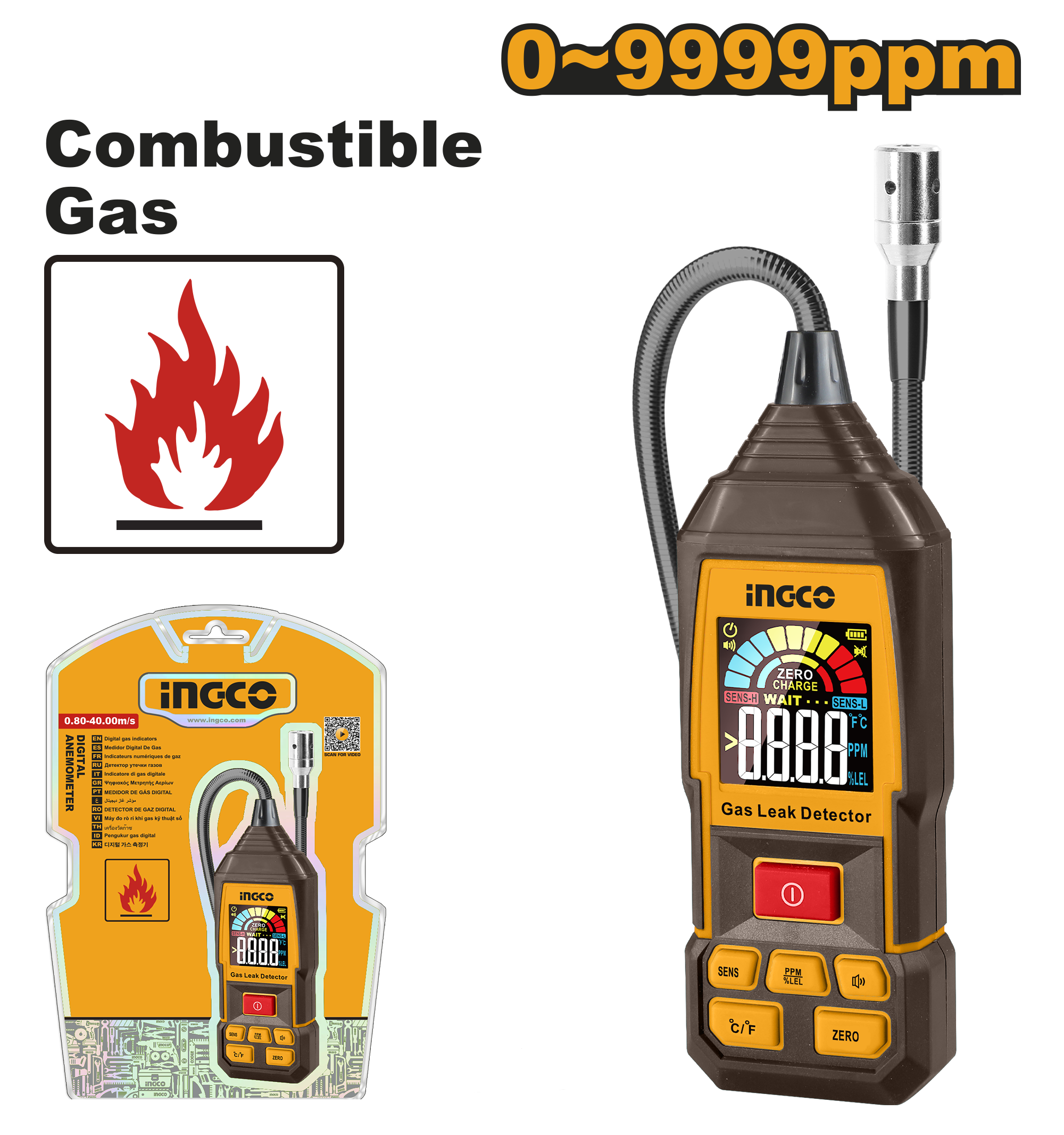 Medidor Digital Detector Fugas De Gases HETGA031 Ingco