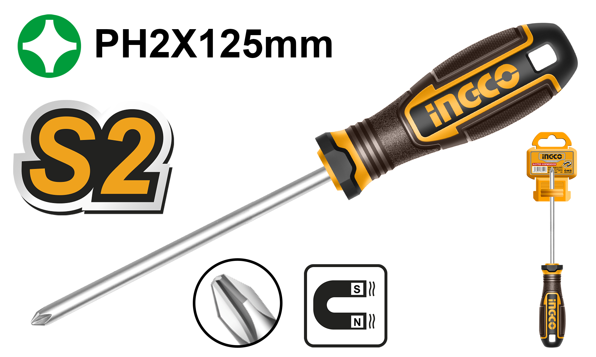Destornillador Phillips Ph2X125 HSDPH2125 Ingco