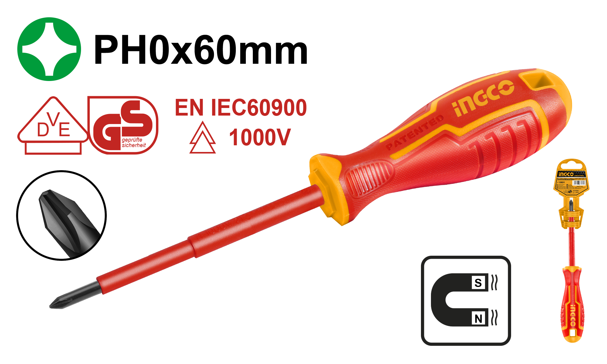 Destornillador Philip 1000V - Ph0X60Mm HISD81PH060 Ingco