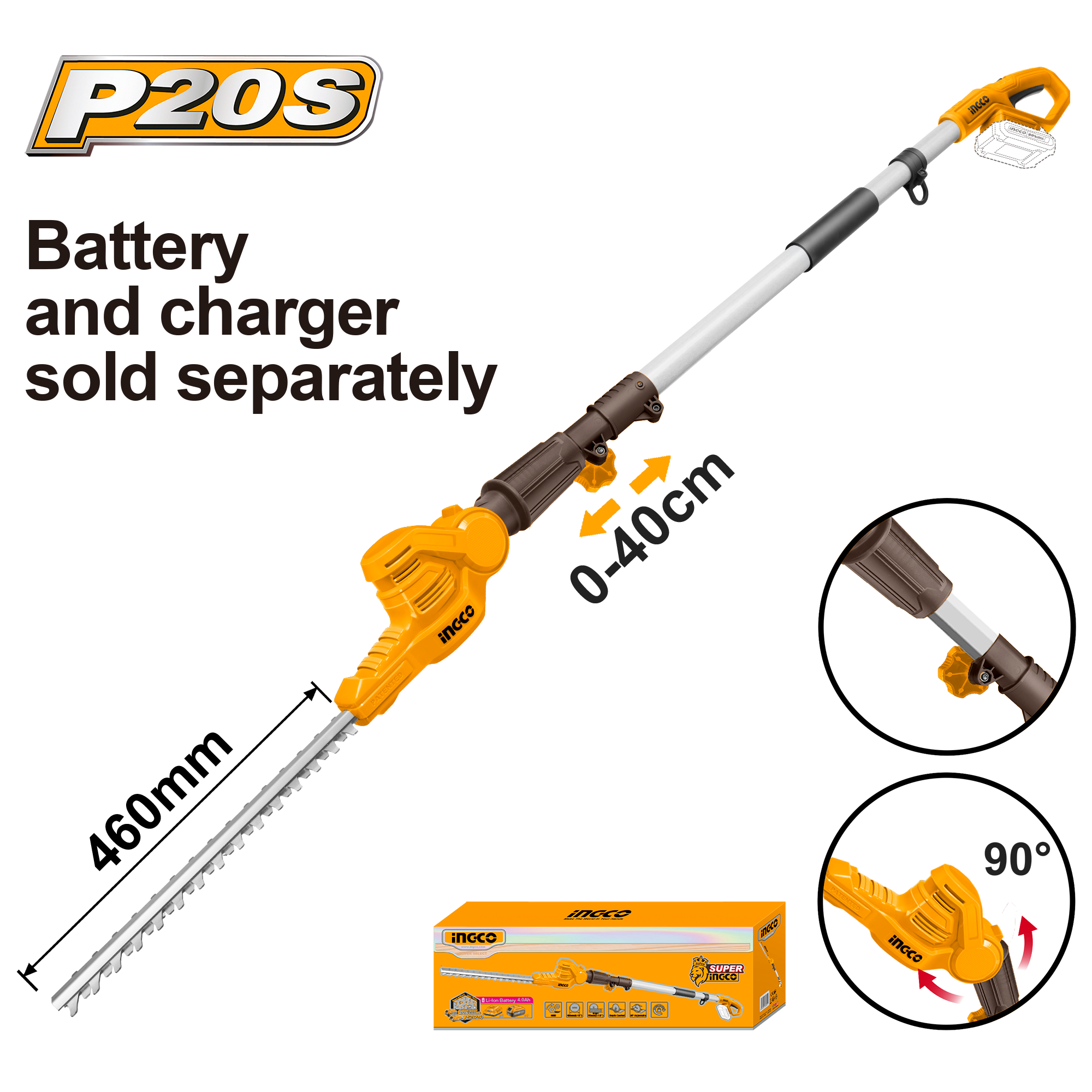 Cortacerco Para Altura 20V 460Mm - Sin Bat. Ni Cargador CPHT201601 Ingco