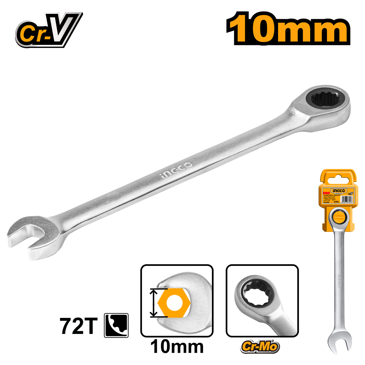 Llave Criquet Combinada Crv 10Mm HCSPAR101 Ingco - Imagen 2