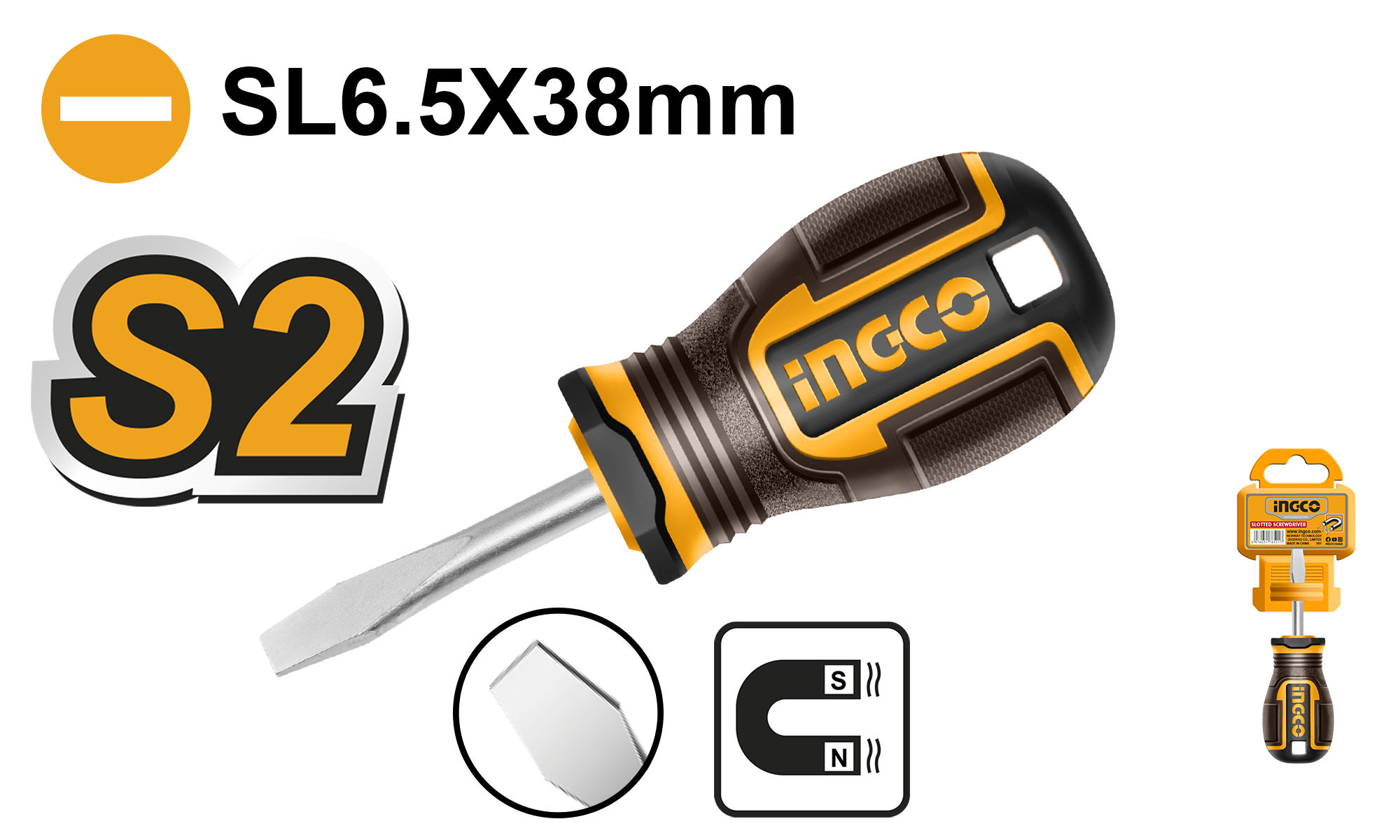 Destornillador S2 Sl6.5*38Mm Ingco