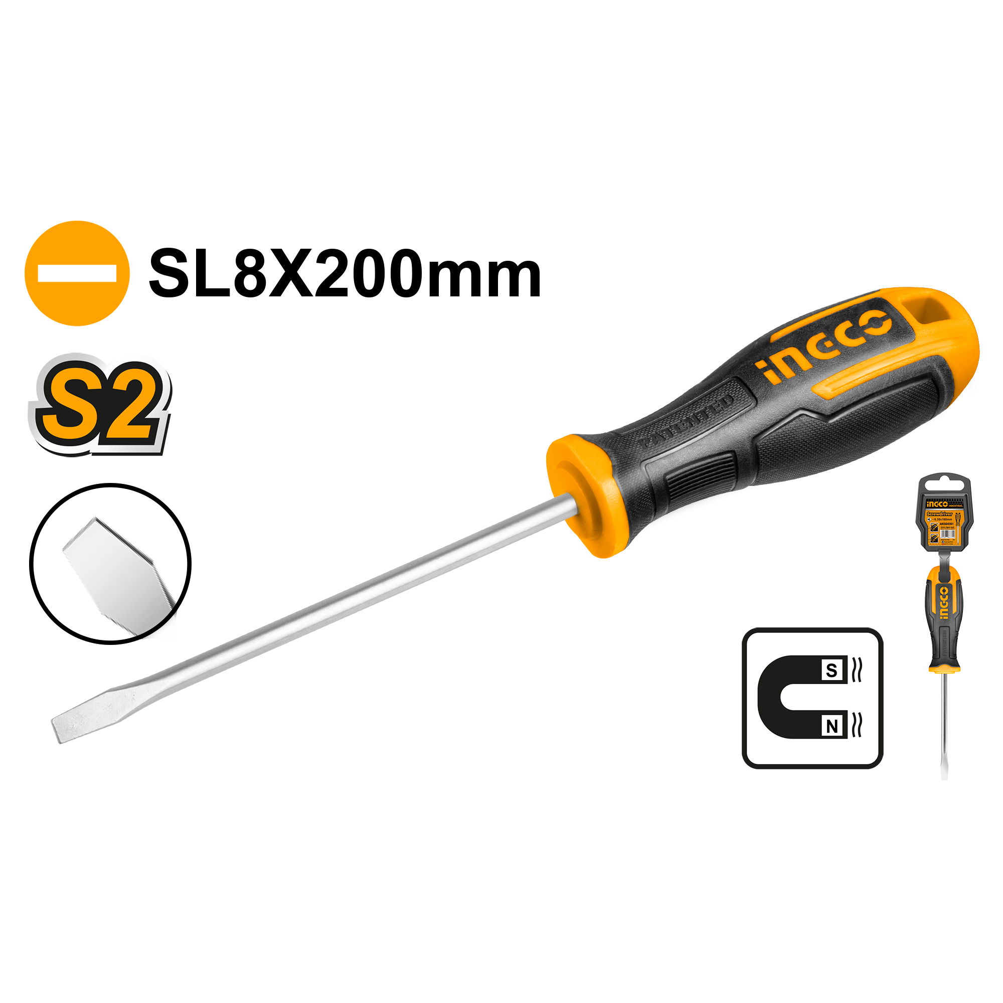 Destornillador Plano Sl8X200 HS688200 Ingco
