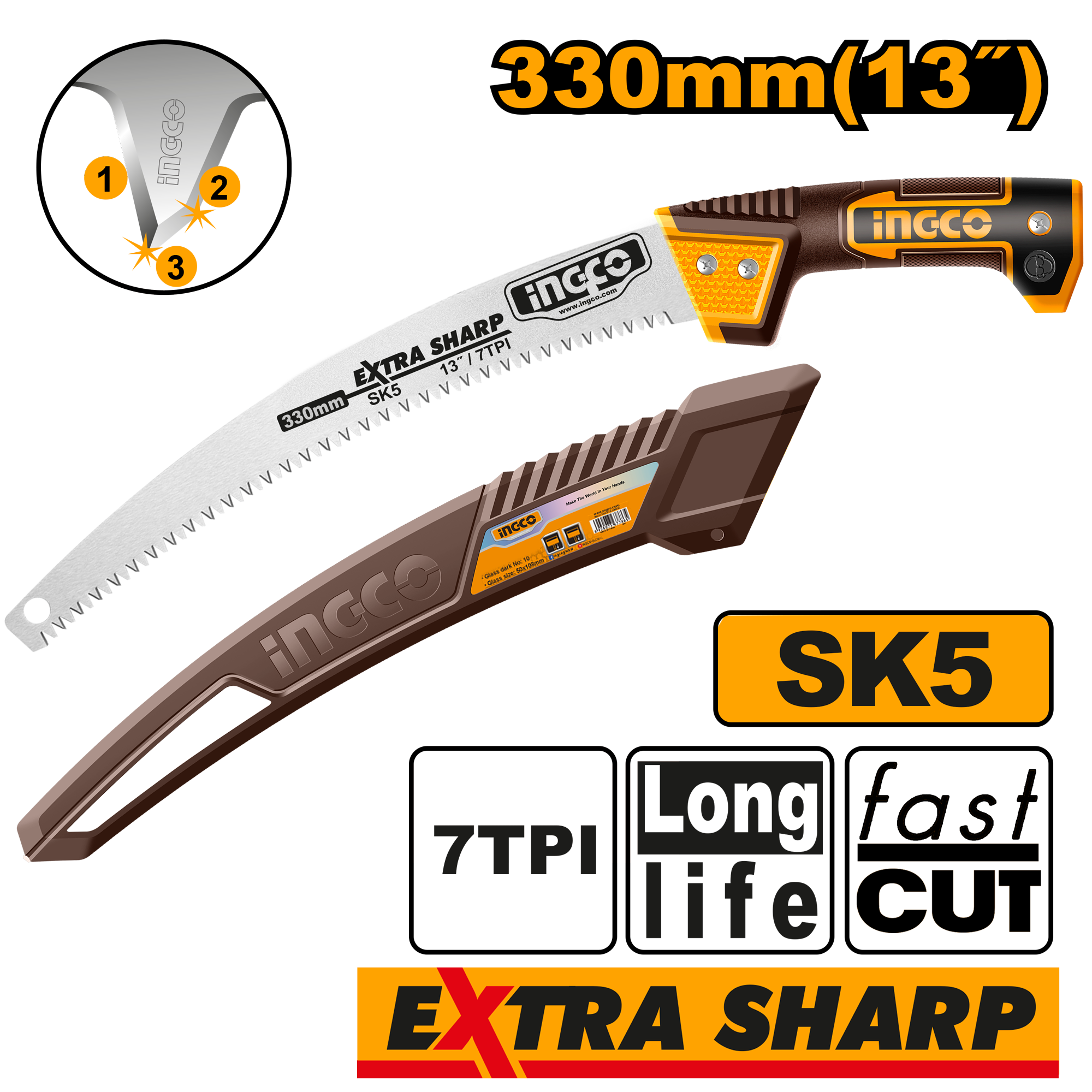 Serrucho De Poda 13" 330Mm Mango Curvo HPS3306 Ingco