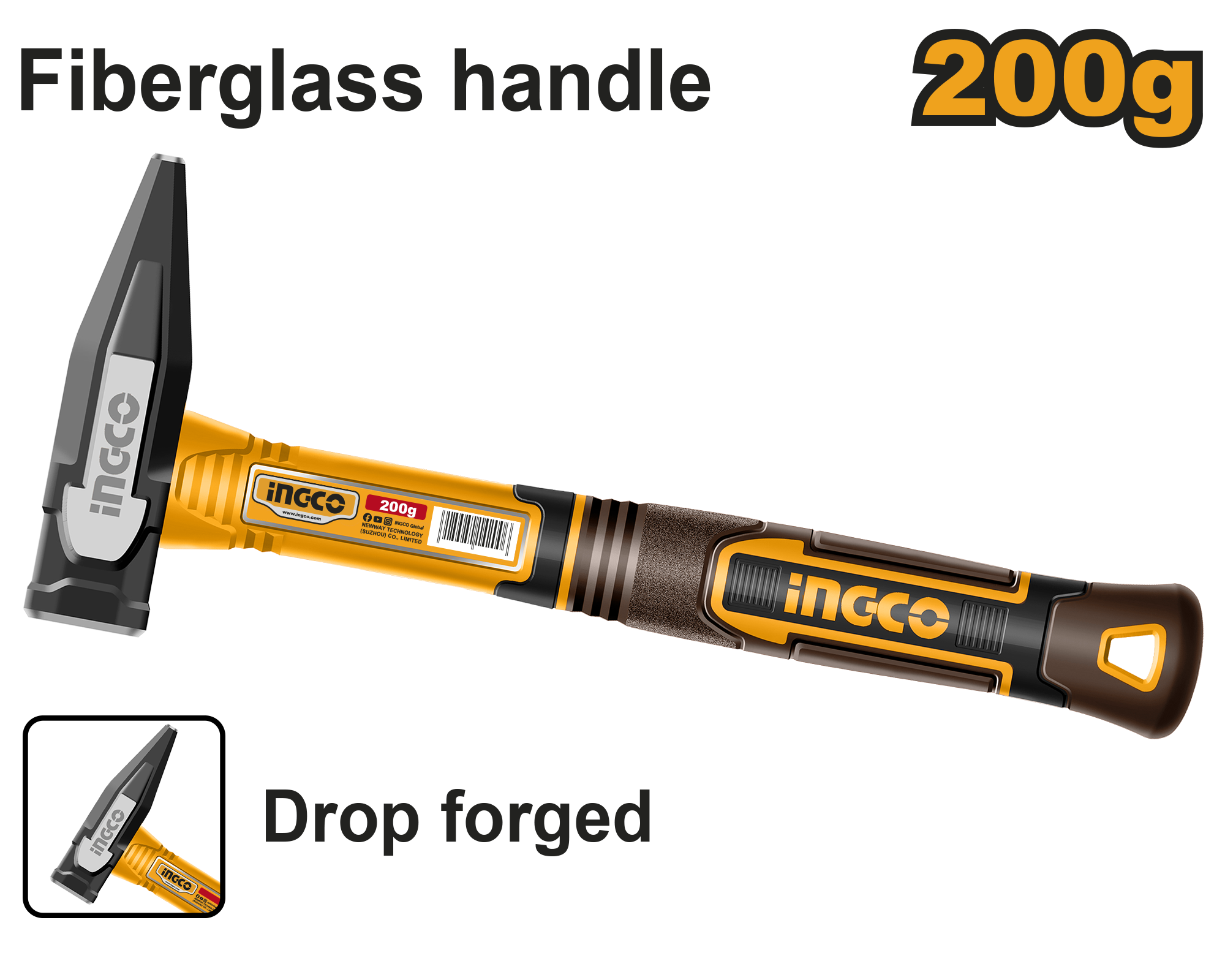 Martillo Mecanico 300 Grs. Mango De Fibra Cabeza Forjada - Industrial HMH82200 Ingco