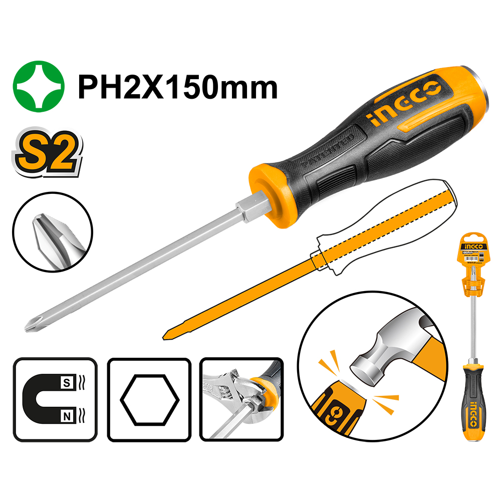 Destornillador Varilla Pasante Phillps Ph2X150 HGTS68PH2150 Ingco