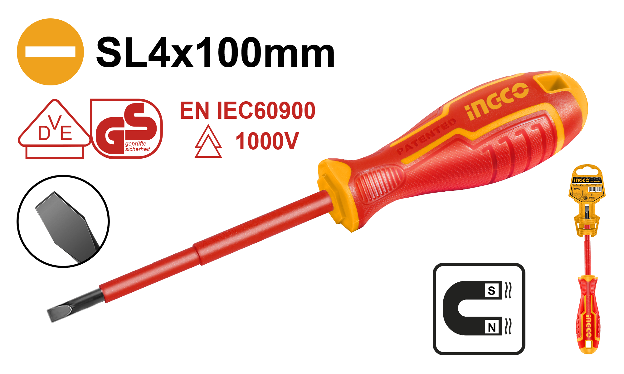 Destornillador Plano Sl4X100Mm 1000V HISD814100 Ingco