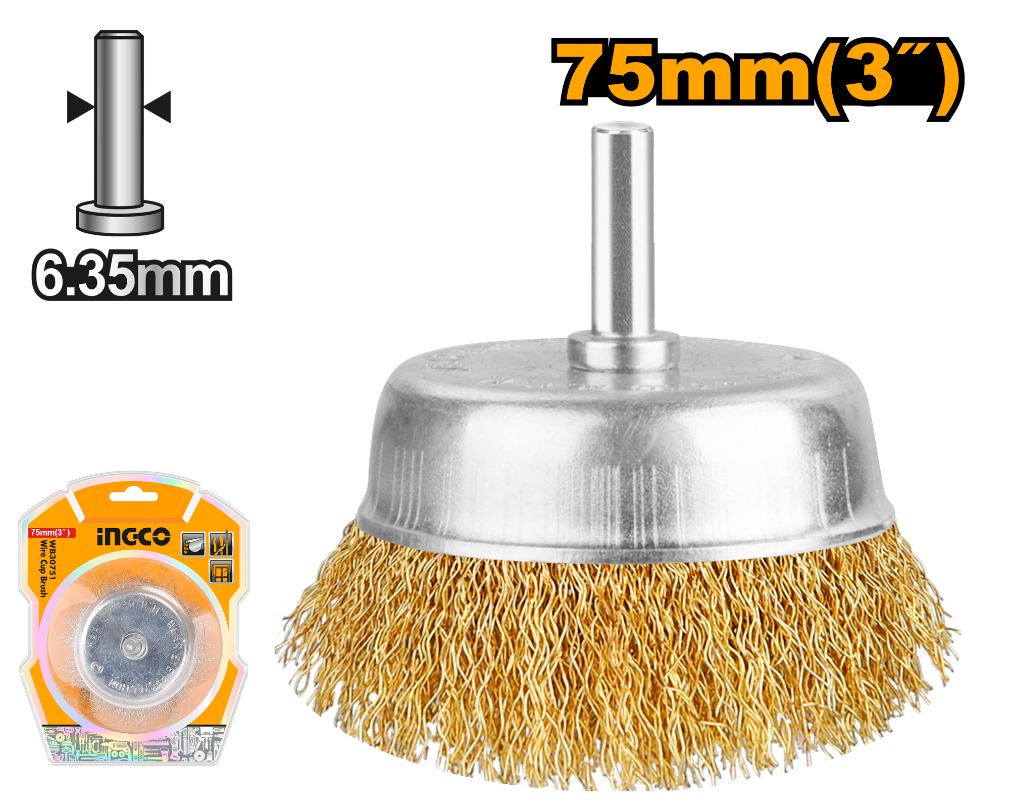 Cepillo Tipo Copa Rizado 75Mm WB30751 Ingco