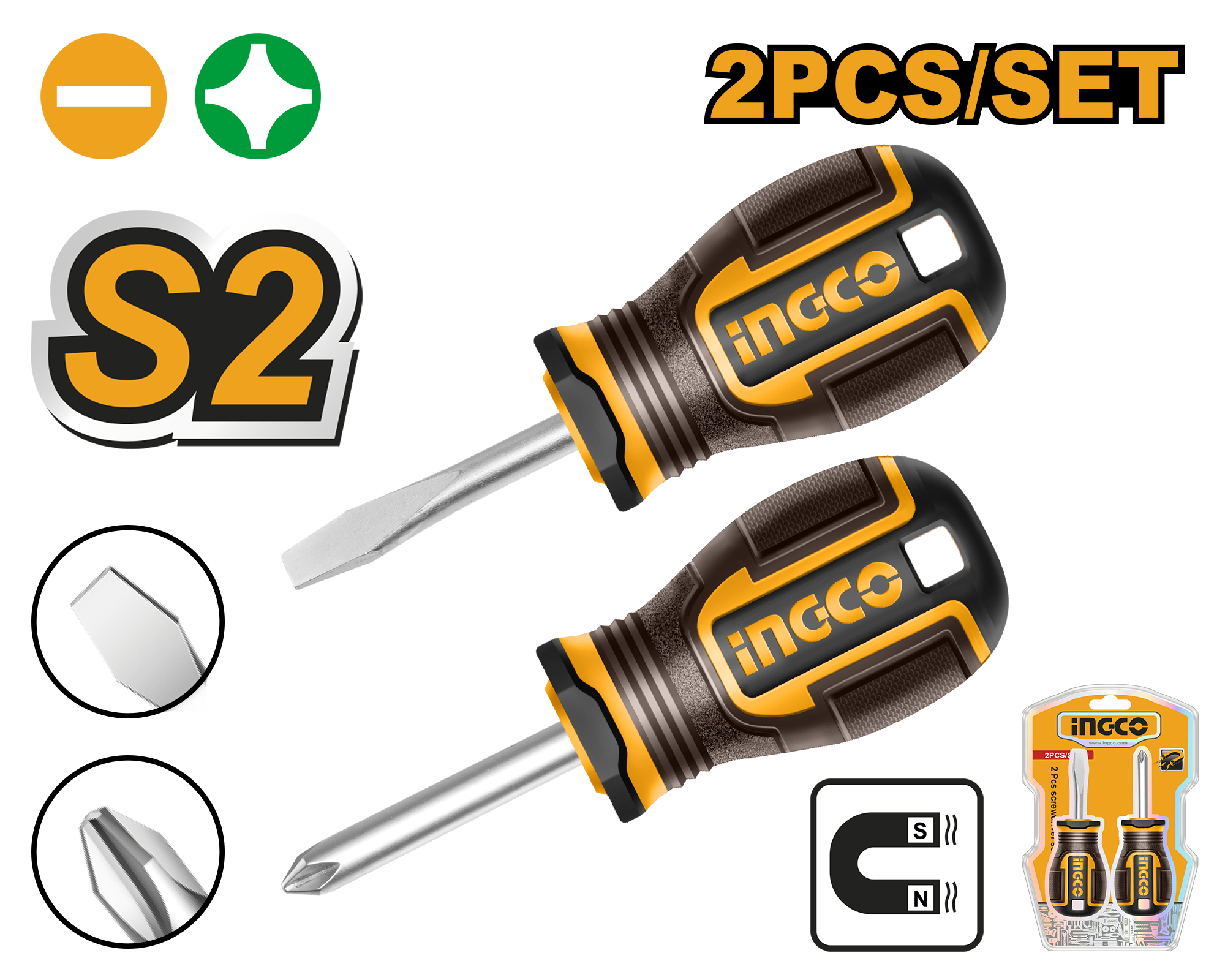 Juego 2 Destornilladores De Fuerza Ph2X38 - Sl6.5X38 HKSDS2228 Ingco