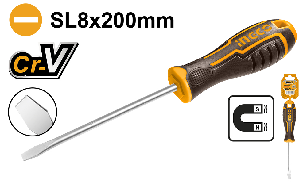 Destornillador Cr-V Sl8*200Mm HSDSSL8200 Ingco