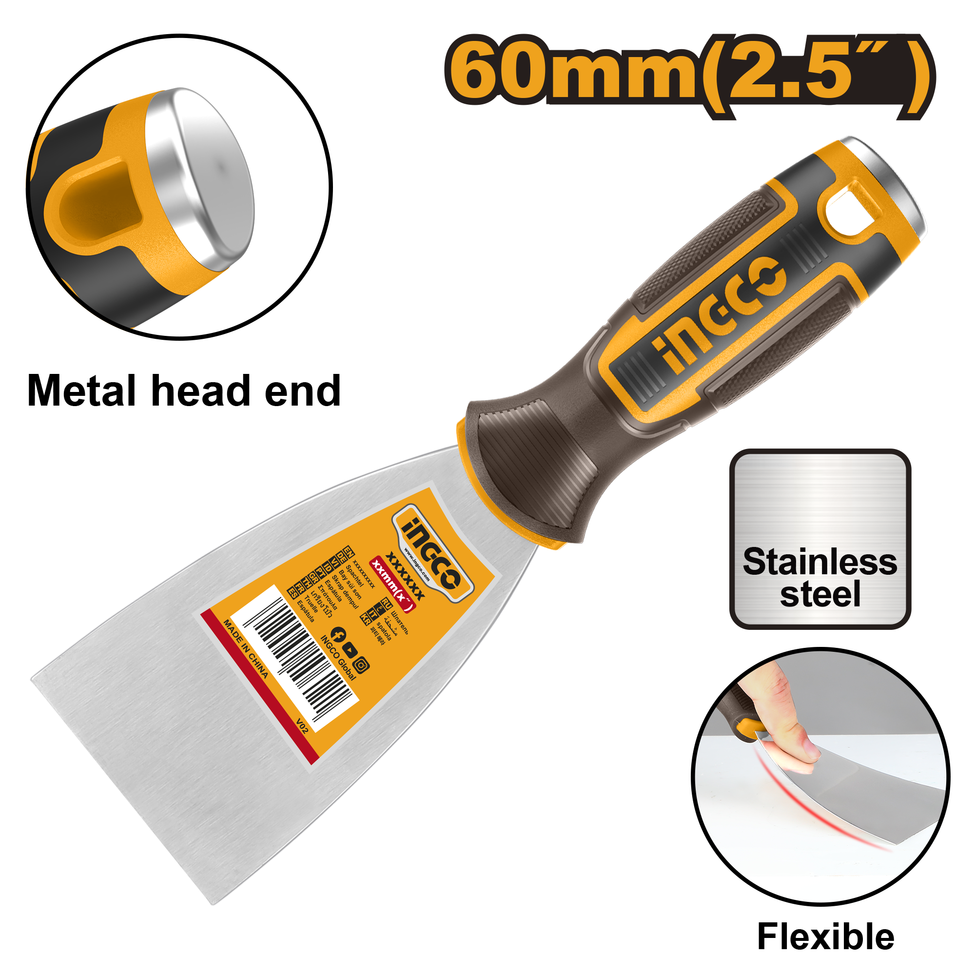 Espatula Acero Inoxidable 2.5" 60Mm HPUT08060 Ingco