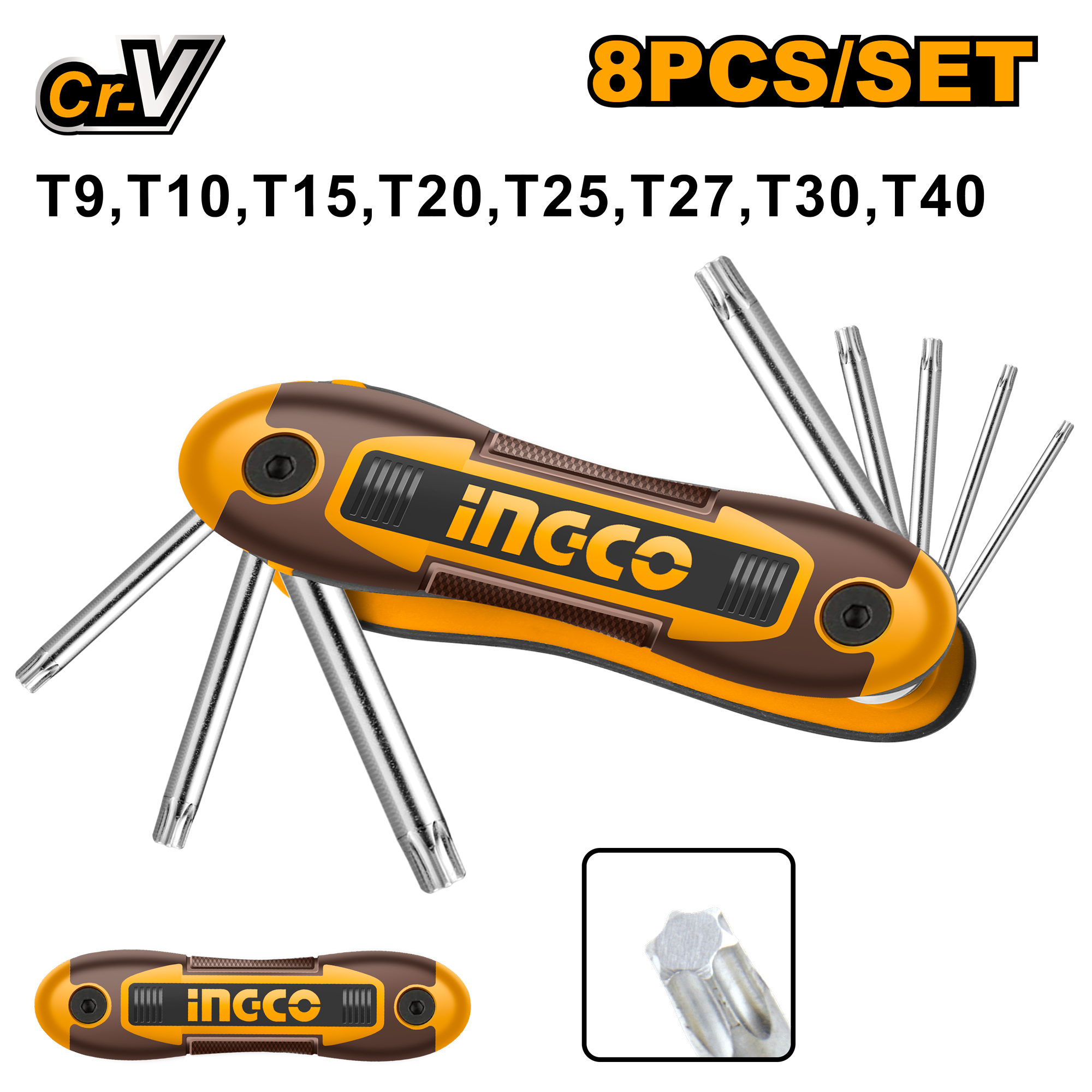 Juego 8 Llaves Torx De Bolsillo T9 A T40 HHK14083 Ingco