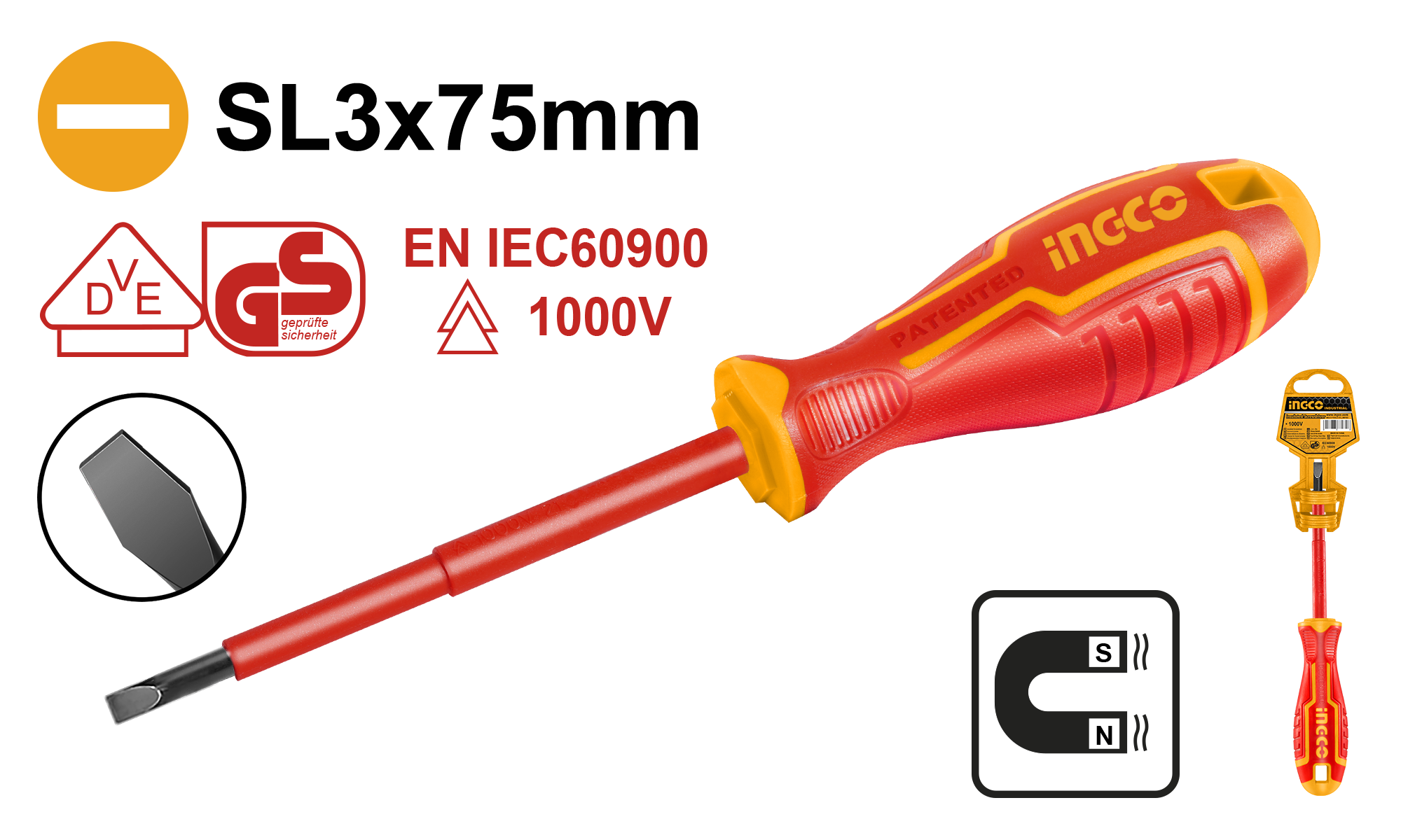 Destornillador Plano Sl 3X75 1000V HISD813075 Ingco