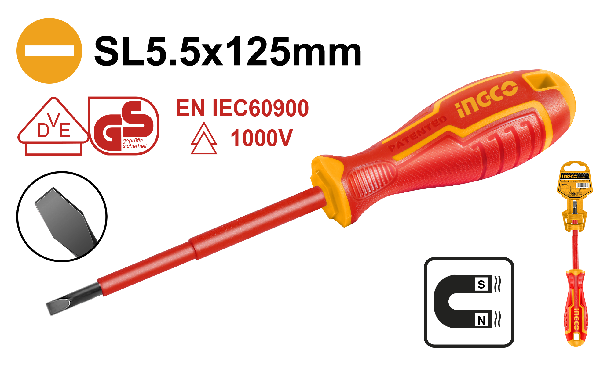 Destornillador Plano 1000V - Sl5.5X125Mm HISD815125 Ingco