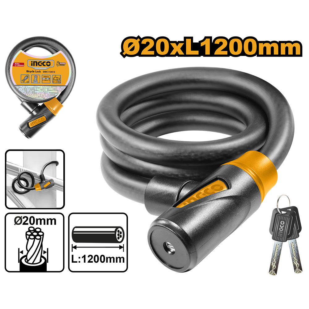 Candado Linga 20X1200Mm Con 2 Llaves DBK112012 Ingco