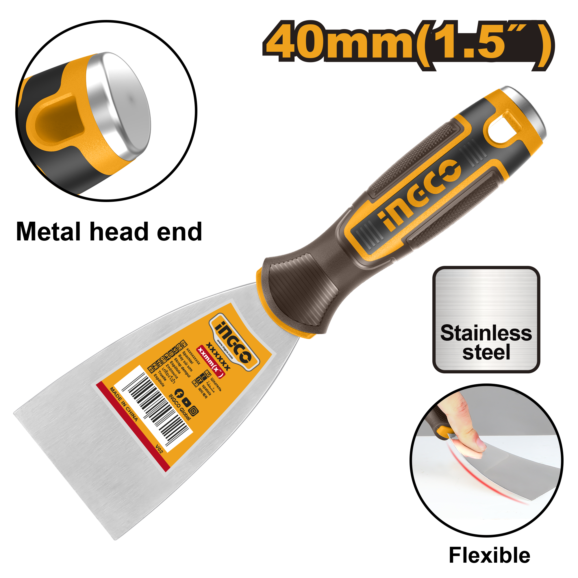 Espatula Acero Inoxidable 1.5" 40Mm HPUT08040 Ingco