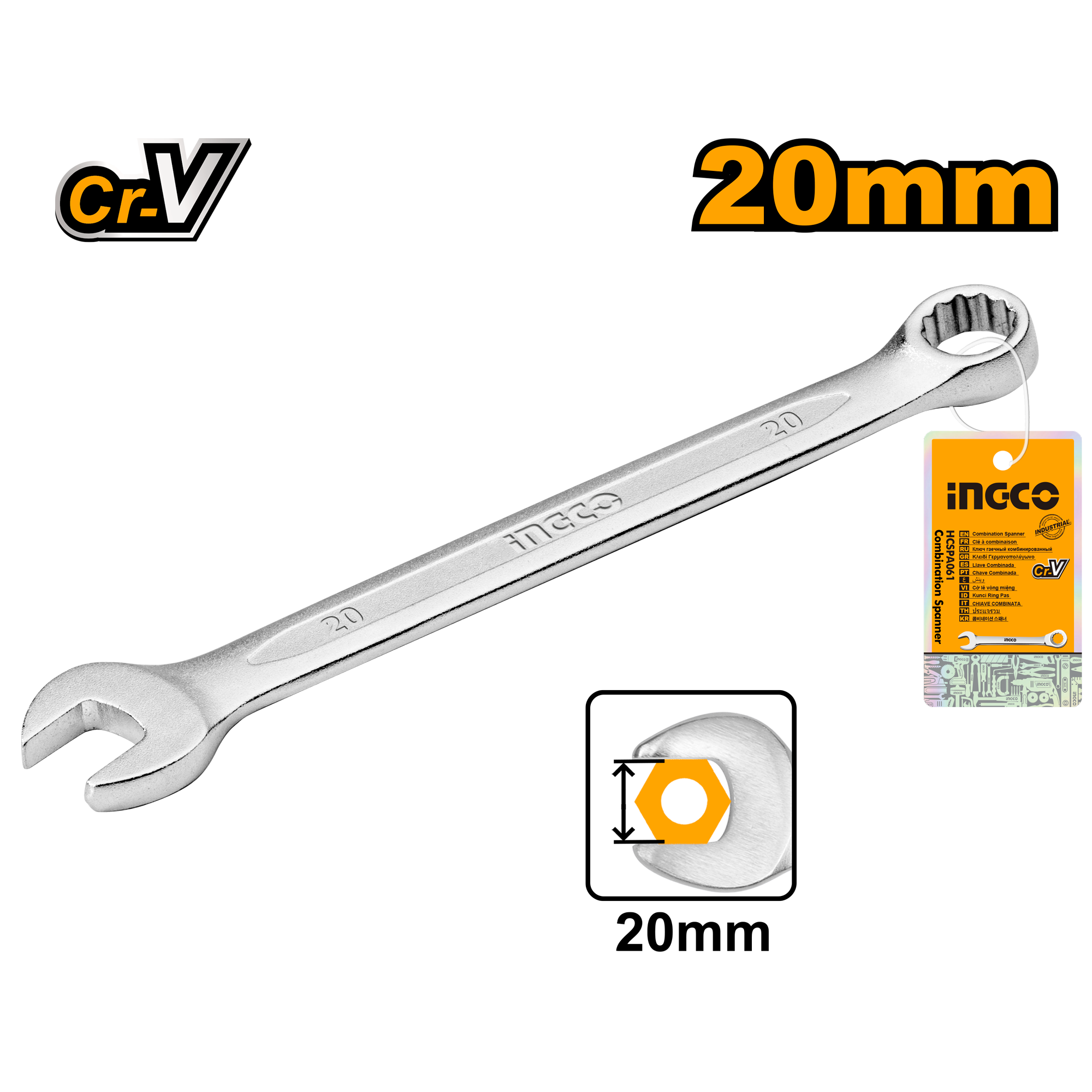 Llave Combinada Crv 20 Mm HCSPA201 Ingco