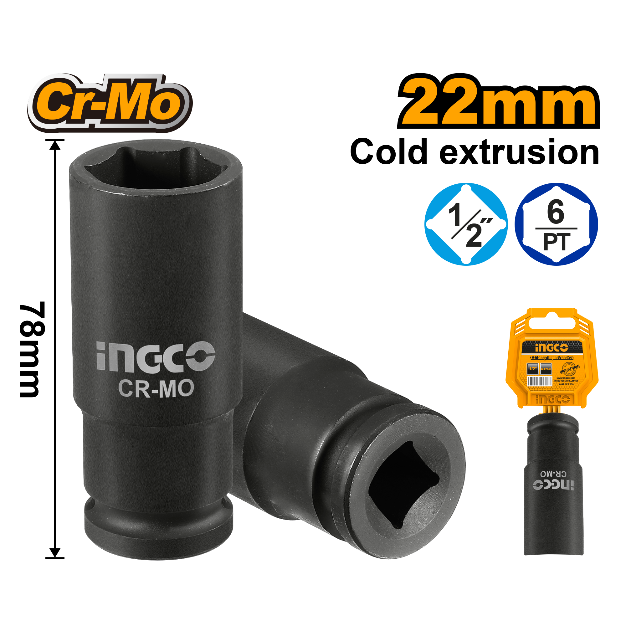 Tubo De Impacto Enc. 1/2" 22Mm HDIS12221L Ingco