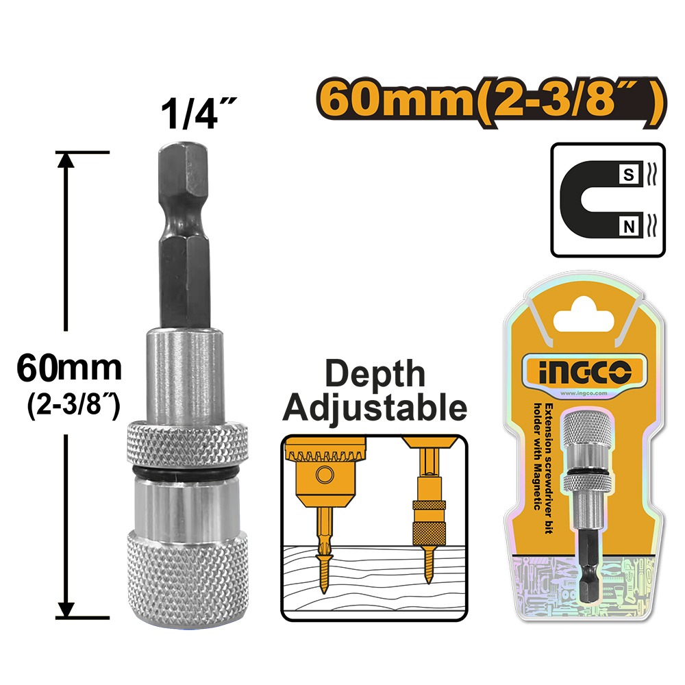Adaptador Hexagonal Magnetico 1/4" 60Mm ABH50608 Ingco