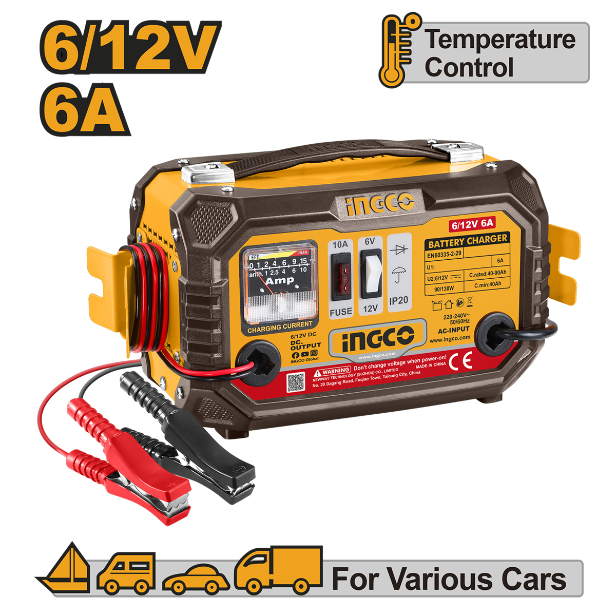 Cargador De Batería 6/12V ING-CB1501-4 Ingco
