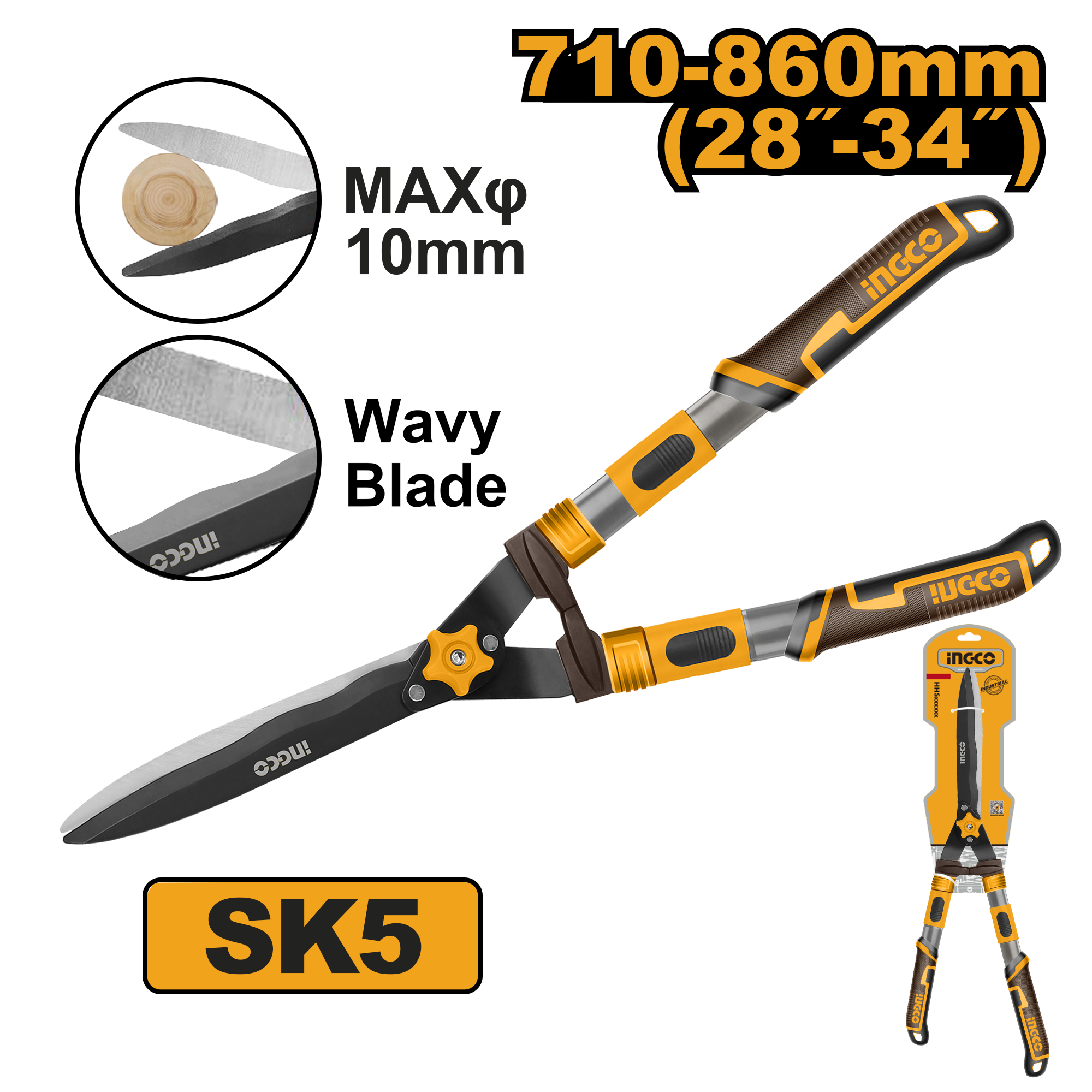 Tijera Poda Corta Cerco Mango Extensible 860Mm HHS6306 Ingco